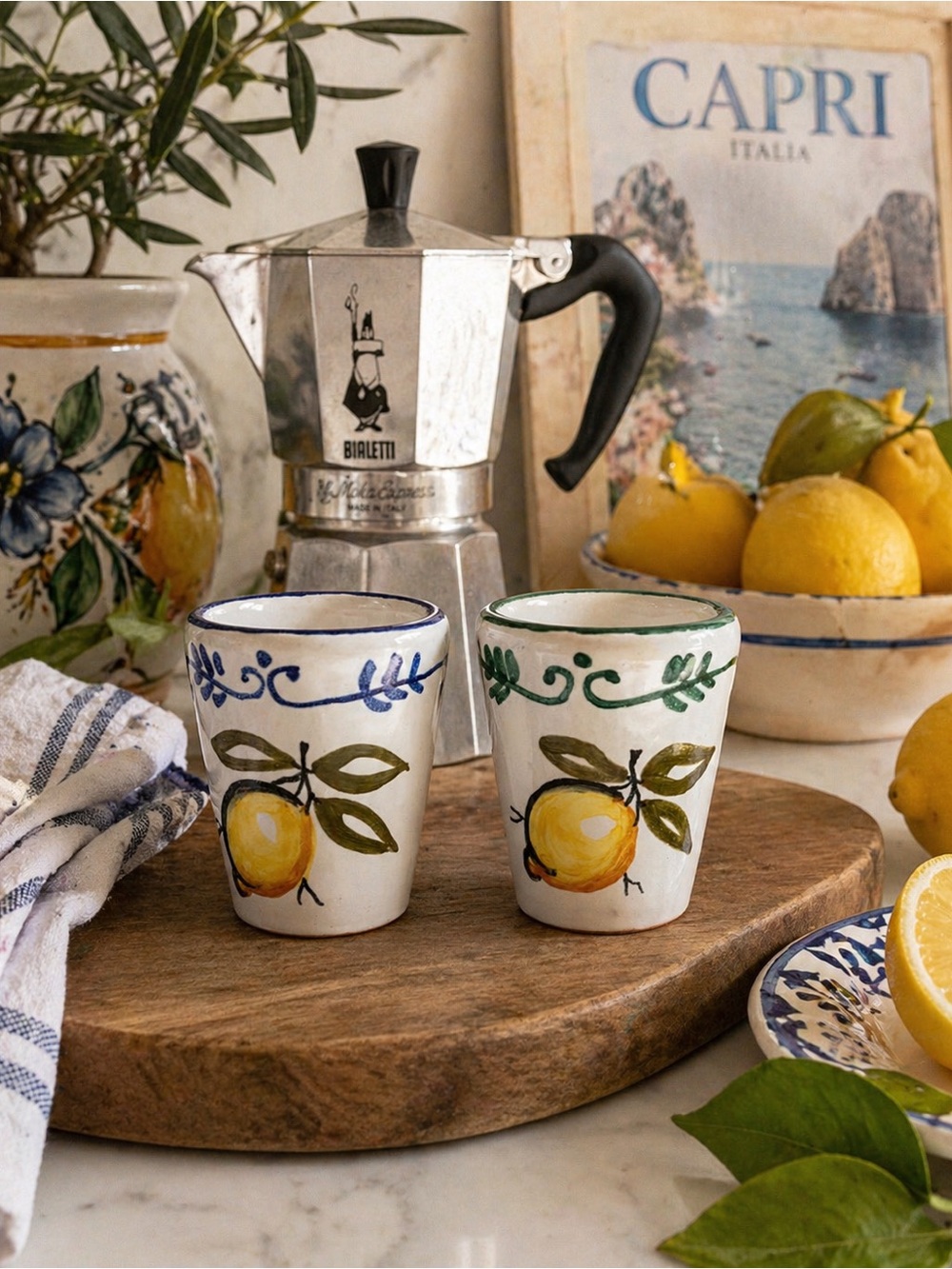 Vintage Capri Italy Hand Painted Ceramic cups set of 2